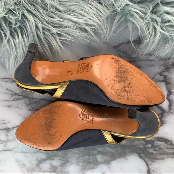 SOLD✨VTG Yves Saint Laurent Navy/Gold Fabric Sling - Picture 3 of 8